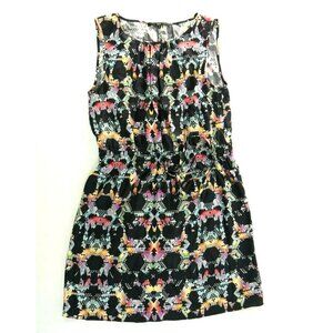 Tibi New York  Black Multi Color Geometric Print 100% Silk Dress Womens Size 2
